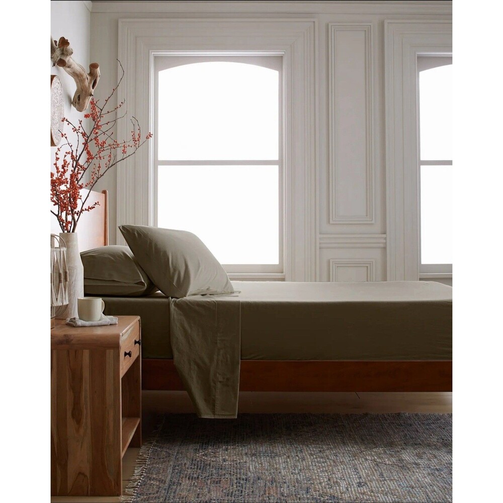 NWT Quince King Sheet Set 4pc Crisp Percale Dusty Olive Organic Cotton $99.90